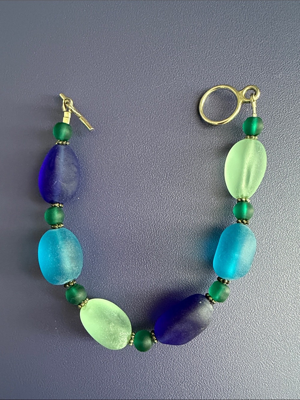 Green and Blue Seaglass Bead Bracelet - Women Jewelry